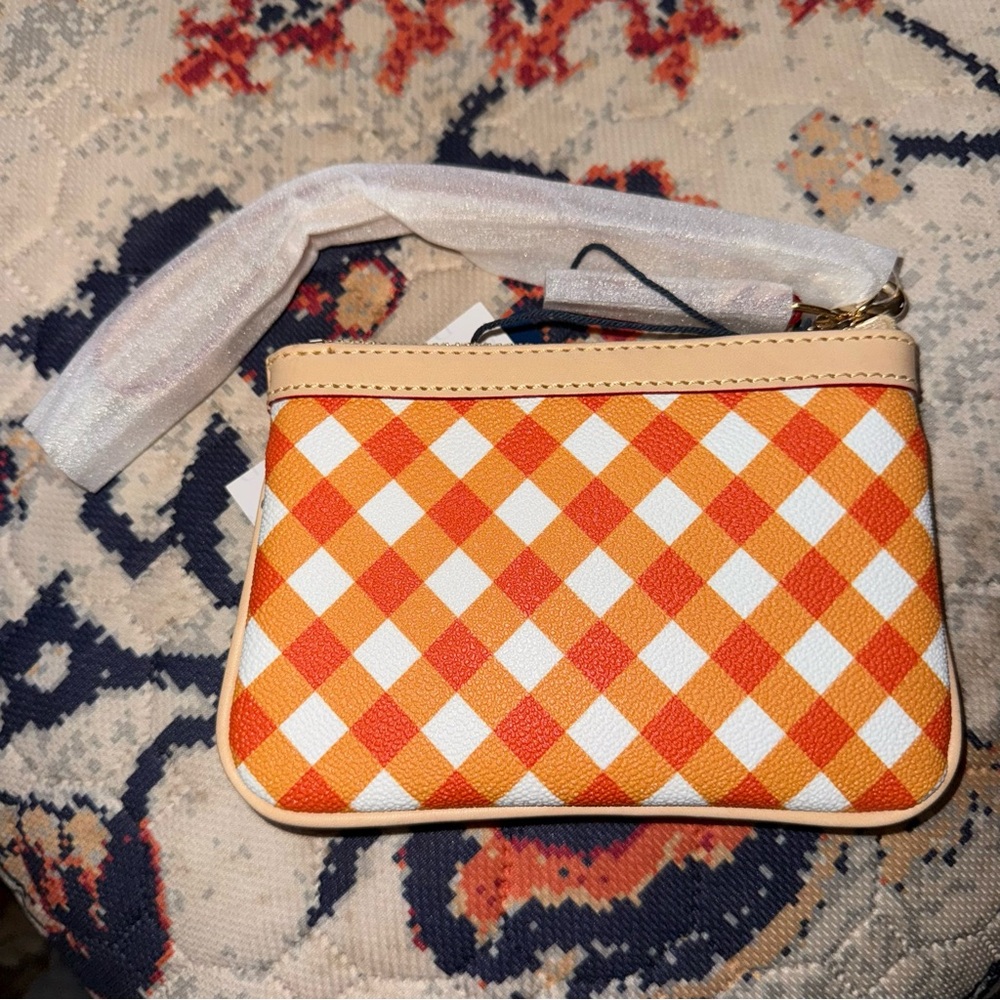 Dooney & Bourke Orange and White Checkered Wristlet - Picture 2 of 2